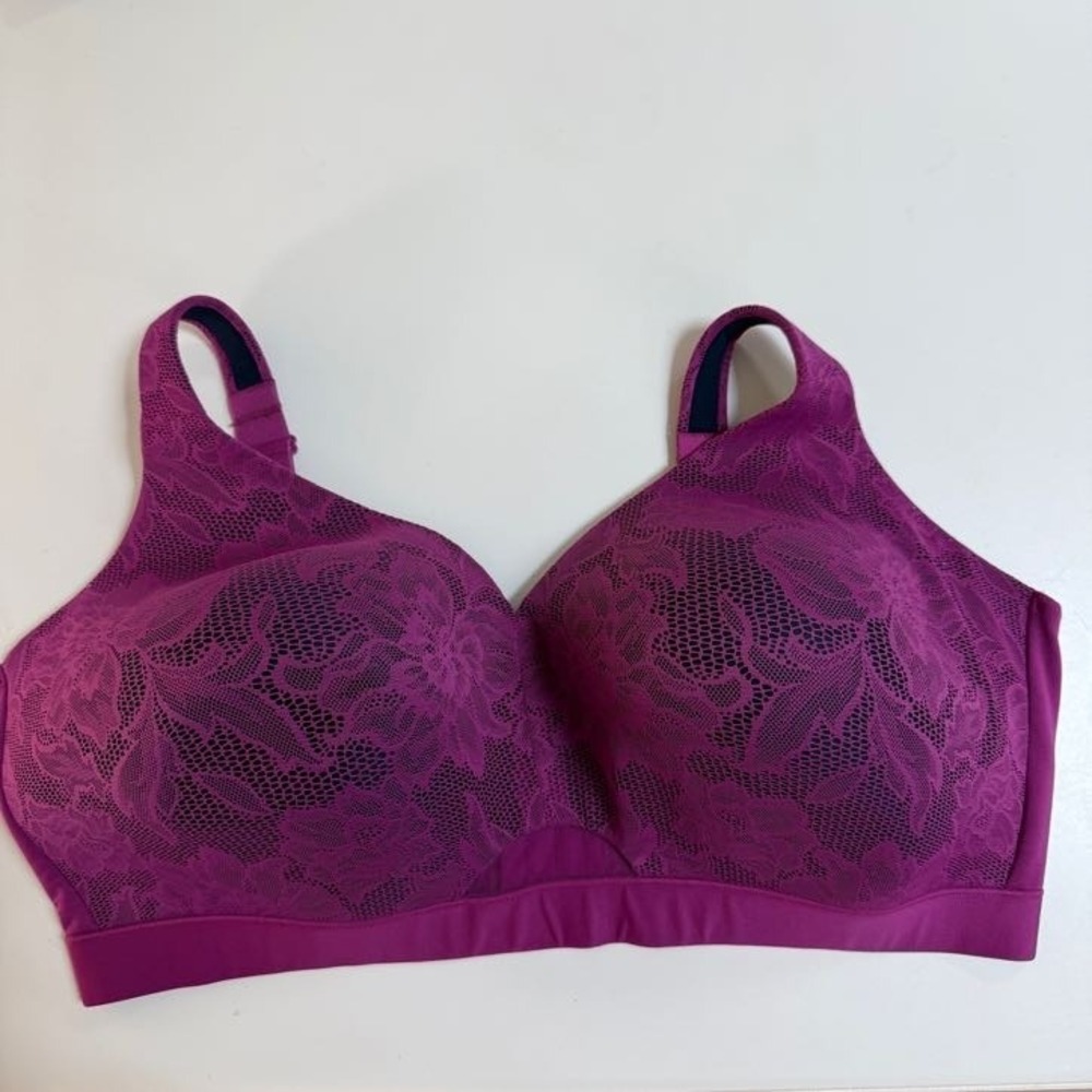 Cacique No-Wire Bra Magenta Women 44G Floral Lace Excellent Condition